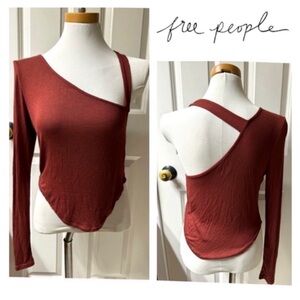 NWOT Free People One Shoulder Ribbed  Knit Top Large Rust